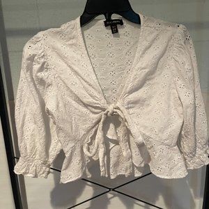 Tie front eyelet crop top